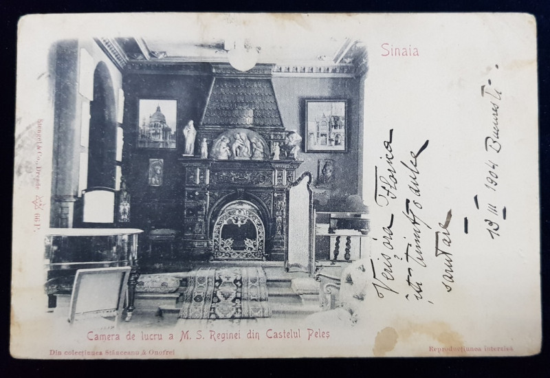 SINAIA - CAMERA DE LUCRU A M. S. REGINEI DIN CASTELUL PELES , CARTE POSTALA ILUSTRATA , CLASICA , CIRCULATA , 1904