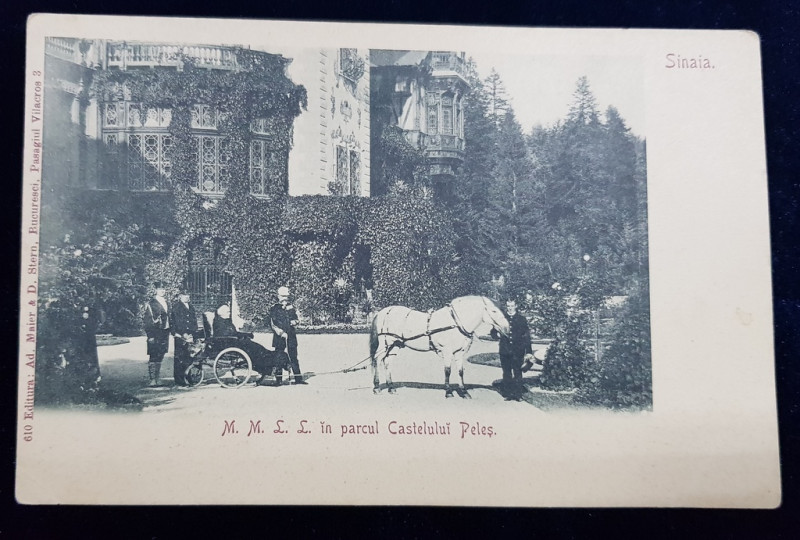 SINAIA - M.M. L. L. IN PARCUL CASTELUI PELES - REGELE CAROL I si REGINA ELISABETA , CARTE POSTALA ILUSTRATA , CLASICA . NECIRCULATA