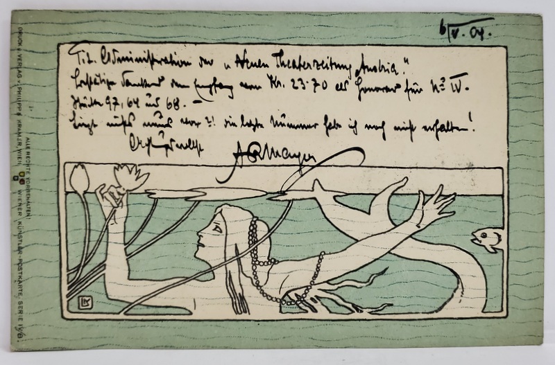 SIRENA de LEO KAINRADL  ( 1872-1947 ) , GRAFICA  VIENNA SECCESION , CARTE POSTALA , LITOGRAFIE , CLASICA  1904