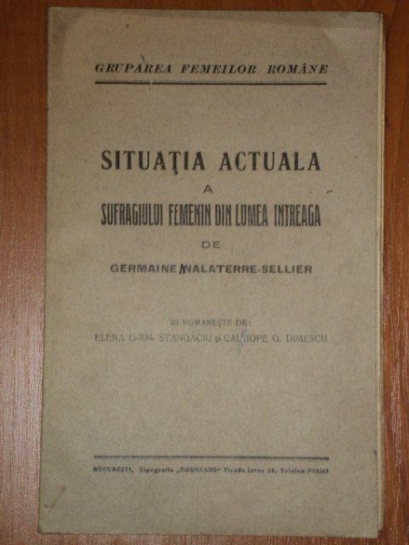 SITUATIA ACTUALA A SUFRAGIULUI FEMININ DIN LUMEA INTREAGA de GERMAINE MALATERRE-SELLIER