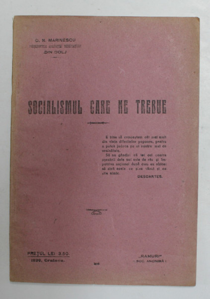 SOCIALISMUL CARE NE TREBUE de D.N. MARINESCU , 1920