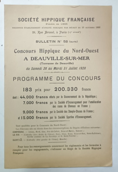 SOCIETE HIPPIQUE FRANCAISE , CONCOURS HIPPIQUE DU NORD - OUEST , , PROGRAMME DU CONCOURS , 1928