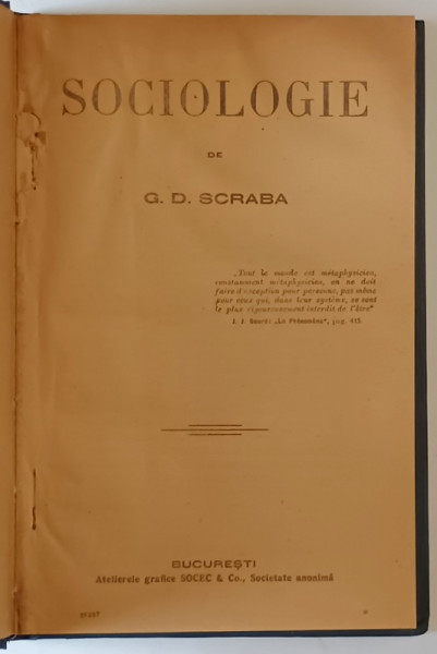 SOCIOLOGIE de G.D. SCRABA , EDITIE INTERBELICA