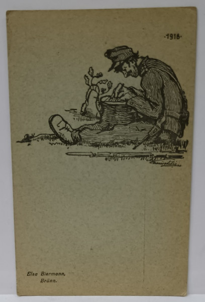 SOLDAT GERMAN PE FRONT , SCRIIND CELOR DE ACASA , GRAFICA , CARTE POSTALA , 1916
