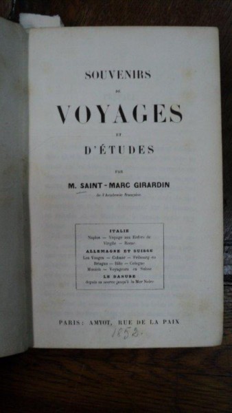 Souvenirs de voyages et d'etudes, Marc Girardin, Paris 1852