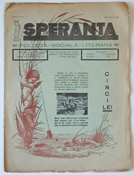 SPERANTA , REVISTA POLITICA , SOCIALA , LITERARA , NR. 3 ,   DECEMBRIE , 1934