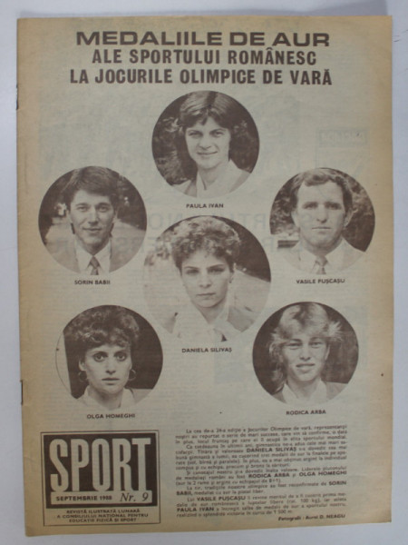 SPORT , REVISTA ILUSTRATA LUNARA A CONSILIULUI NATIONAL PENTRU EDUCATIE FIZICA SI SPORT , NR. 9 , 1988