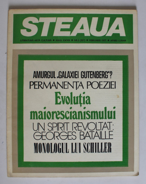 STEAUA , REVISTA A UNIUNII SCRIITORILOR , LITERATURA , ARTA , CULTURA , NR. 2 , 1977