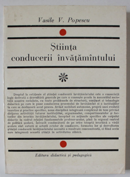 STIINTA CONDUCERII INVATAMANTULUI de VASILE V. POPESCU , 1973