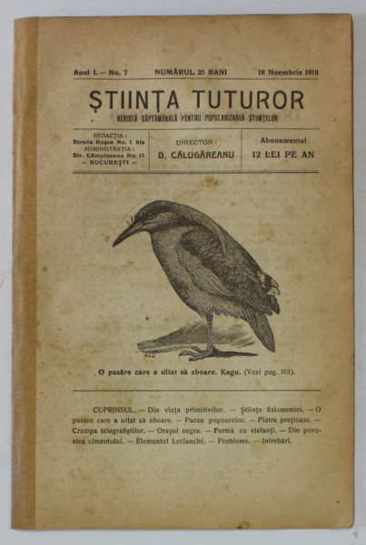 STIINTA TUTUROR , REVISTA SAPTAMANALA PENTRU POPULARIZAREA STIINTELOR , ANUL I , NO. 7 , 1918