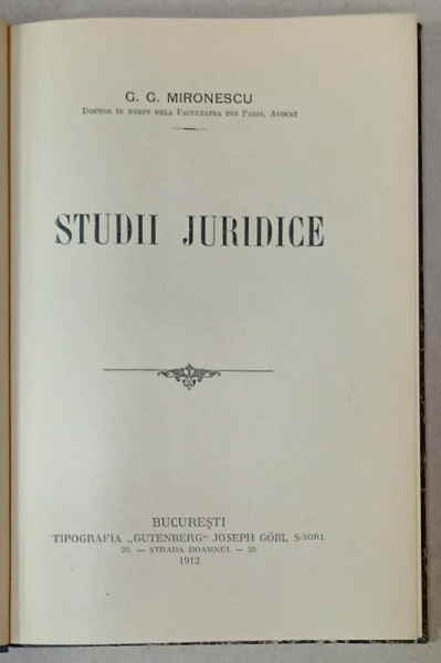 STUDII JURIDICE de G.G. MIRONESCU , 1912