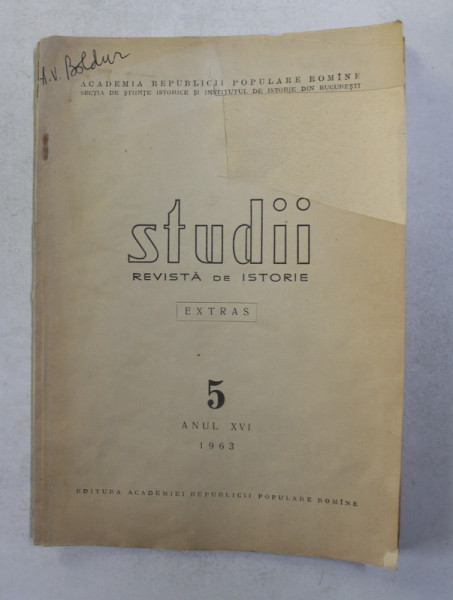 STUDII - REVISTA DE ISTORIE , EXTRAS , NR. 5 , ANUL XVI , 1963