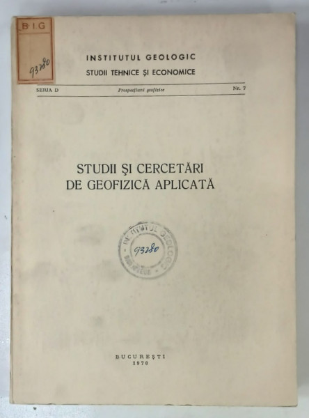 STUDII SI CERCETARI DE GEOFIZICA  APLICATA , 1970