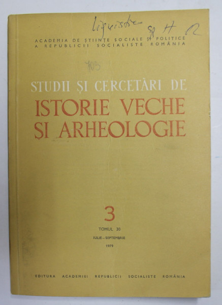 STUDII SI CERCETARI DE ISTORIE VECHE SI ARHEOLOGIE , TOMUL 31 , NUMARUL 1 ,  IAN- MARTIE , 1980