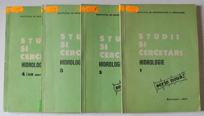 STUDII SI CERCETARI , HIDROLOGIE , SERIE NOUA , VOLUMELE I - IV , 1987-1990