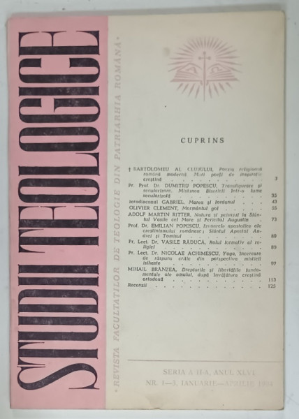STUDII TEOLOGICE , REVISTA FACULTATILOR DE TEOLOGIE DIN PATRIARHIA ROMANA , NR. 1-3 , 1994