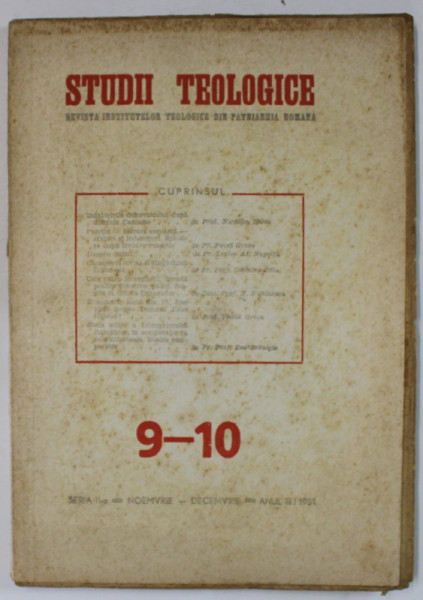 STUDII TEOLOGICE , REVISTA INSTITUTELOR TEOLOGICE DIN PATRIARHIA ROMANA , NR. 9-10 , 1951