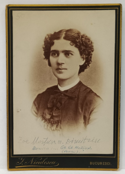 STUDIO J. NICULESCU , BUCURESTI , FOTOGRAFIE CABINET , DOAMNA , PORTRET , SFARSIT DE SEC. XIX
