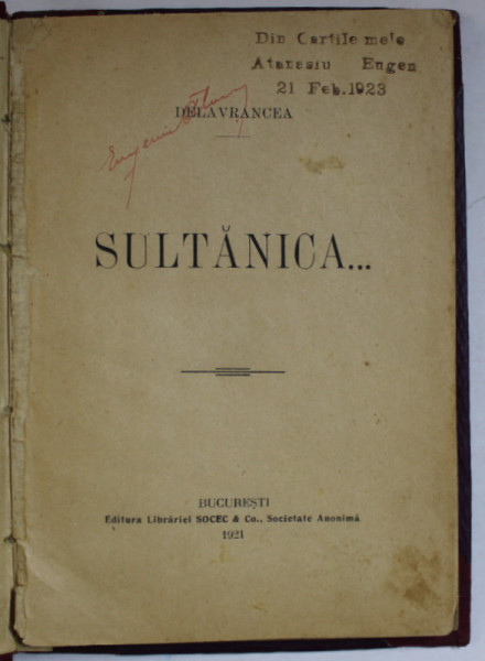 SULTANICA de DELAVRANCEA , 1921