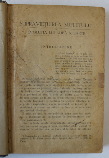 SUPRAVIETUIREA SUFLETULUI SI EVOLUTIA LUI DUPA MOARTE , DARI DE SEAMA DUPA EXPERIENTE , 1927 *LIPSA PAGINA DE TITLU