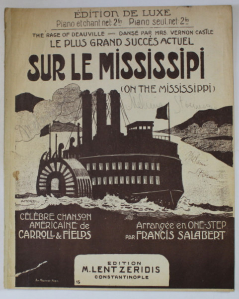 SUR LE MISSISSIPPI par CARROLL et FIELDS , arrangee en one - step par FRANCIS SALABERT , EDITIE INTERBELICA , PARTITURA