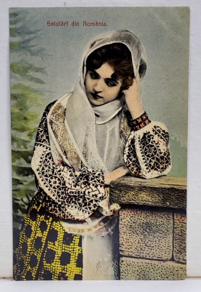 TANARA IN COSTUM POPULAR , CU NAFRAMA , CARTE POSTALA ILUSTRATA , 1913