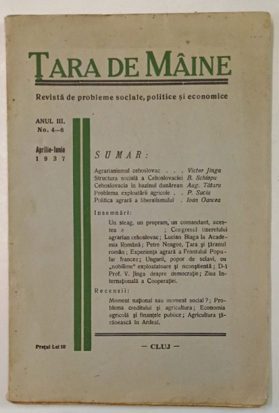 TARA DE MAINE , REVISTA DE PROBLEME SOCIALE , POLITICE SI ECONOMICE , ANUL III , No. 4-6 , 1937