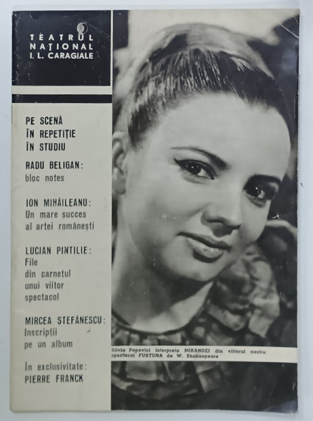 TEATRUL NATIONAL ' I.L. CARAGIALE ' BUCURESTI , CAIET PROGRAM NR. 15 , STAGIUNEA  1971 -1972 , PREZINTA URME DE PERFORARE