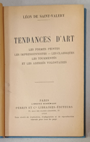 TENDANCES D 'ART par LEON DE SAINT - VALERY , 1926