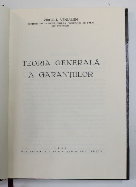 TEORIA GENERALA A GARANTIILOR de VIRGIL L. VENIAMIN , 1941