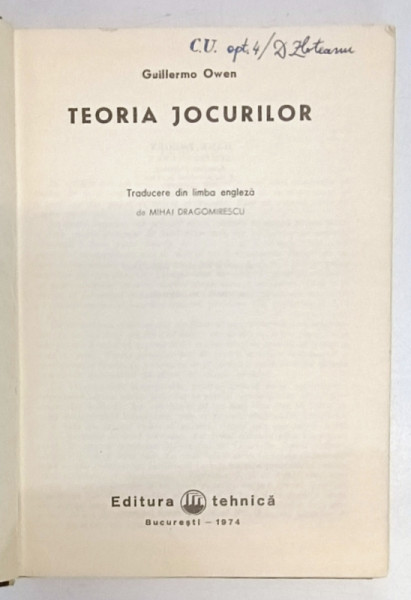 TEORIA JOCURILOR de GUILLERMO OWEN , 1974 *MINIMA UZURA