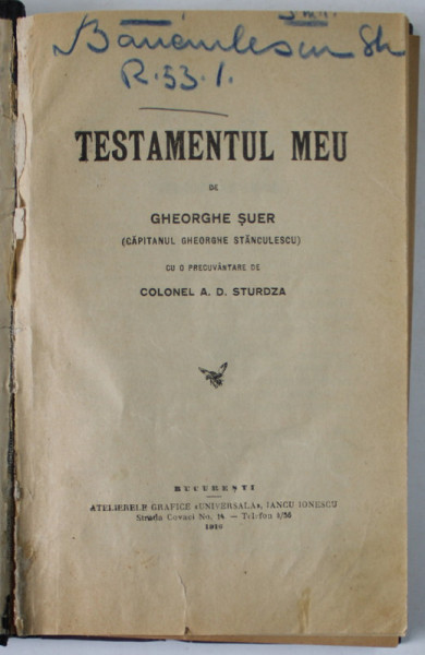 TESTAMENTUL MEU de GHEORGHE SUER , 1916