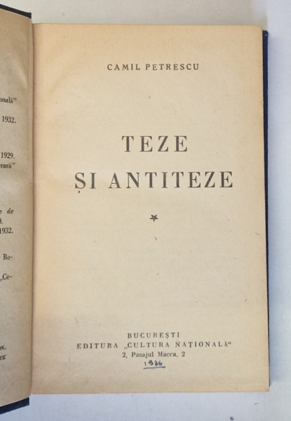 TEZE SI ANTITEZE de CAMIL PETRESCU