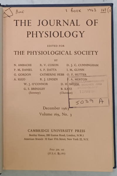 THE JOURNAL OF PHYSIOLOGY , VOLUME 169 , NO. 3 , DECEMBER 1963