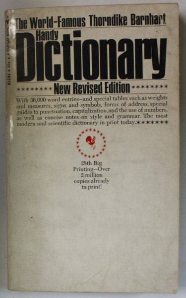 THE WORLD - FAMOUS THORNDIKE BARNHART HANDY DICTIONARY , 1969