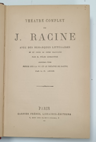 THEATRE COMPLET de J. RACINE , CCA. 1900