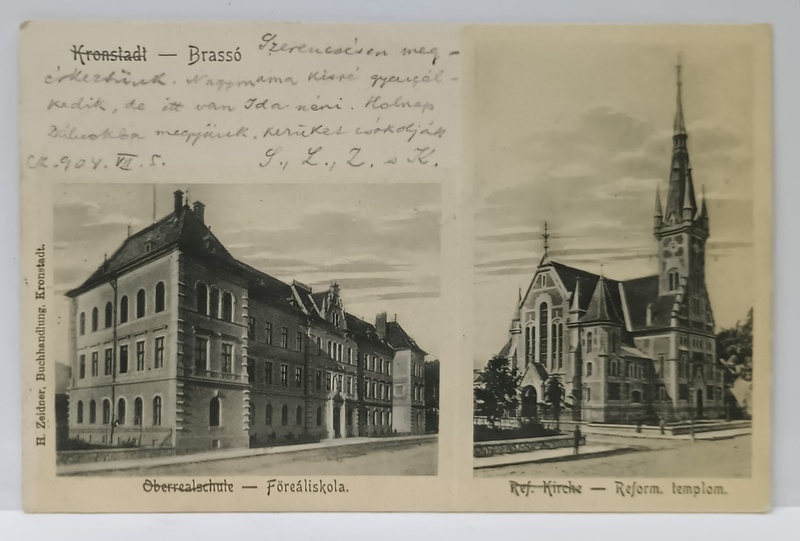 TIMISOARA , FOREALISKOLA si TEMPLUL REFORMAT , CARTE POSTALA ILUSTRATA , CLASICA , DATATA  1904