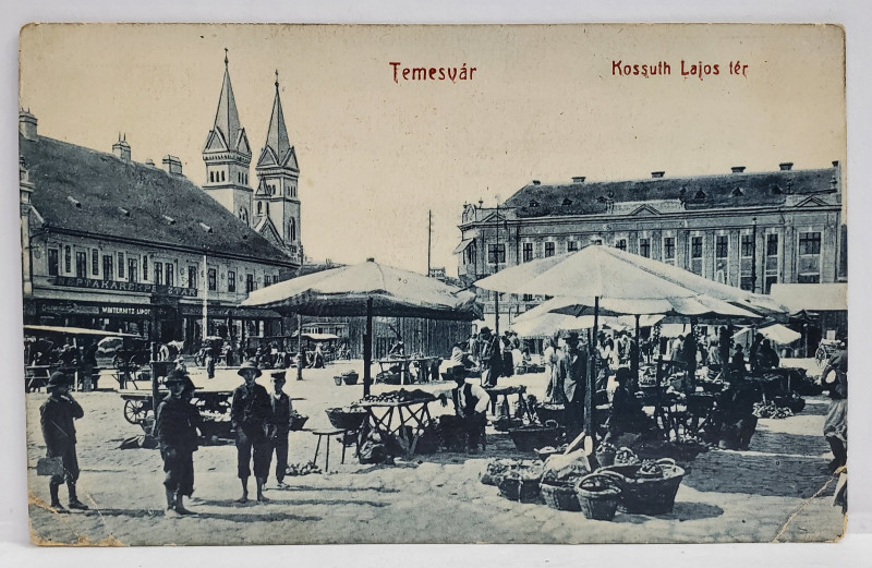 TIMISOARA , PIATA KOSSUTH LAJOS , CARTE POSTALA ILUSTRATA , 1909