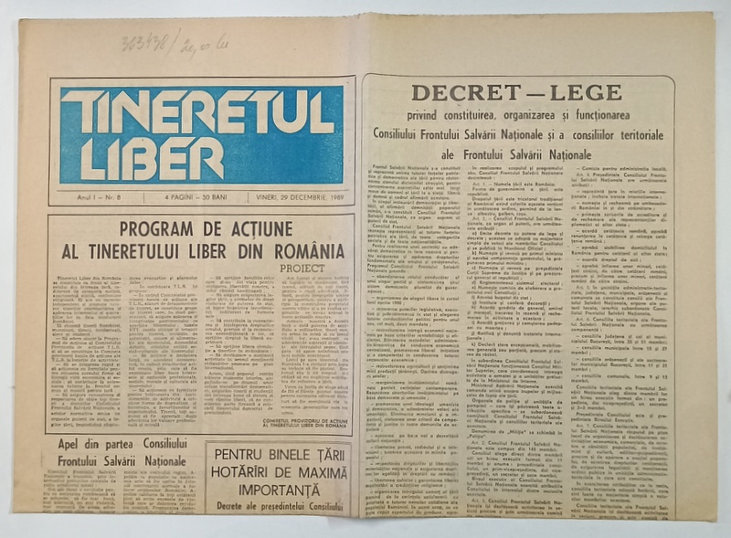 TINERETUL LIBER , ZIAR , 29 DECEMBRIE , 1989