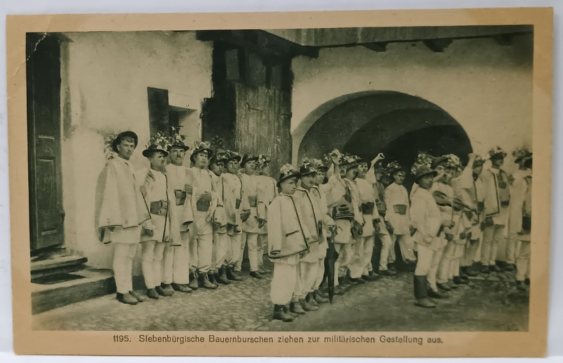 TINERI TARANI DIN TRANSILVANIA LA INROLAREA IN ARMATA , CARTE POSTALA , INCEPUTUL SEC. XX