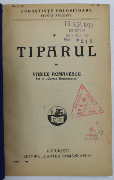 TIPARUL de VASILE ROMANESCU , COPERTI REFACUTE