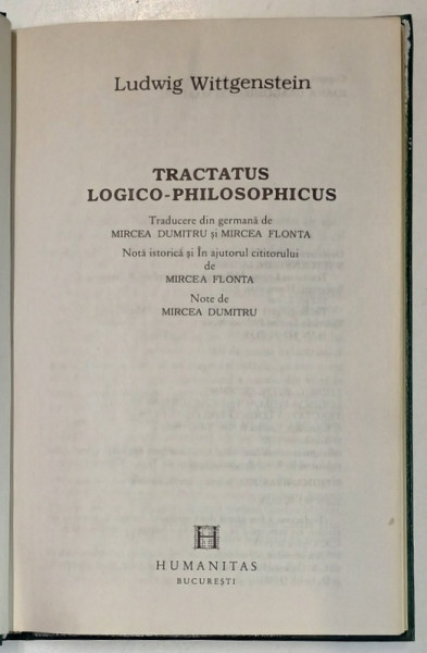 TRACTATUS LOGICO - PHILOSOPHICUS de LUDWIG WITTGENSTEIN , 2001 *PREZINTA HALOURI DE APA