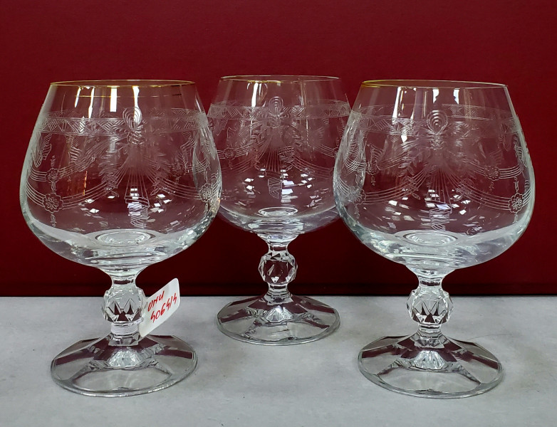 Trei pahare din cristal Bohemia pentru cognac, Secol XX