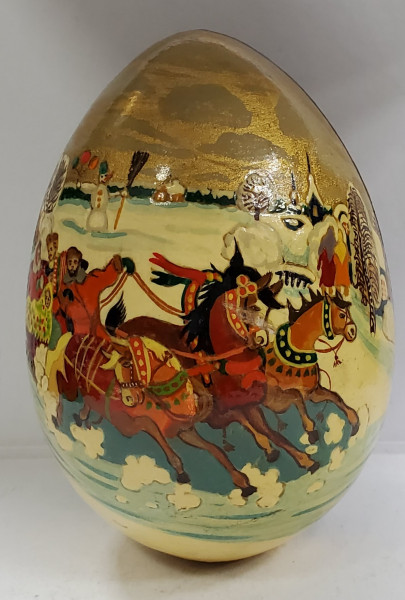 Troica Iarna - Ou din lemn, pictat manual, 1892