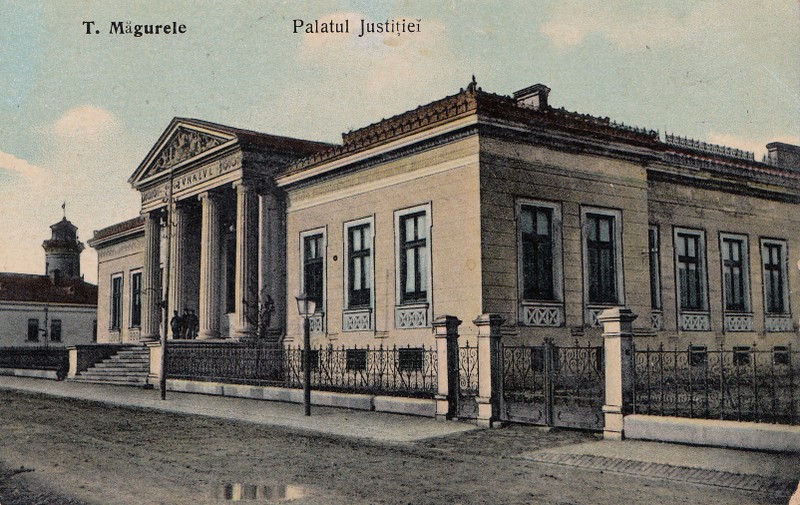 TURNU MAGURELE , PALATUL JUSTITIEI , CARTE POSTALA ILUSTRATA , POLICROMA, CIRCULATA , DATATA 1912