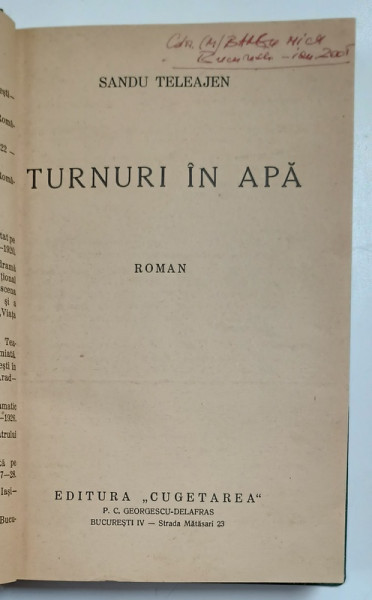 TURNURI IN APA , roman de SANDU TELEAJEN , ANII '30