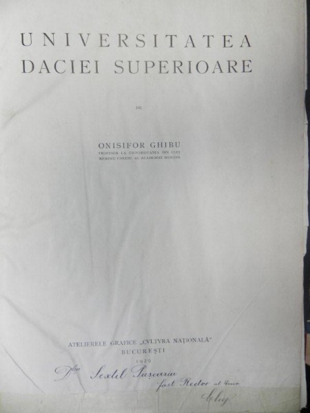 UNIVERSITATEA DACIEI SUPERIOARE - ONISIFOR GHIBU -BUC. 1929