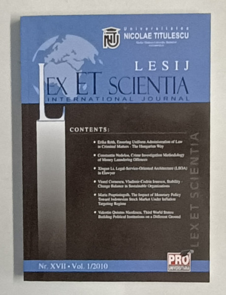 UNIVERSITATEA  ' NICOLAE TITULESCU  ' , BUCHAREST  , LEX ET SCIENTIA , INTERNATIONAL JOURNAL , VOL. 1 / 2010