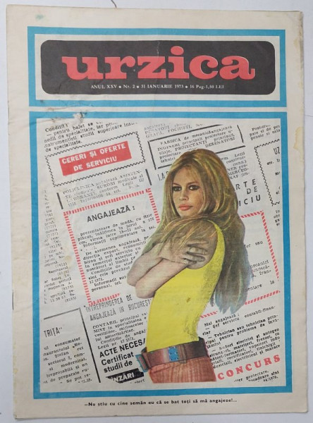 URZICA , REVISTA DE SATIRA SI UMOR , ANUL XXV , NR. 2 , 1973