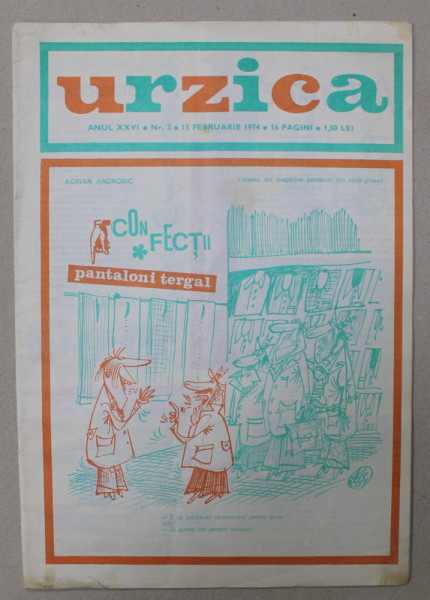 URZICA , REVISTA DE SATIRA SI UMOR , ANUL XXVI , NR. 3 , 1974